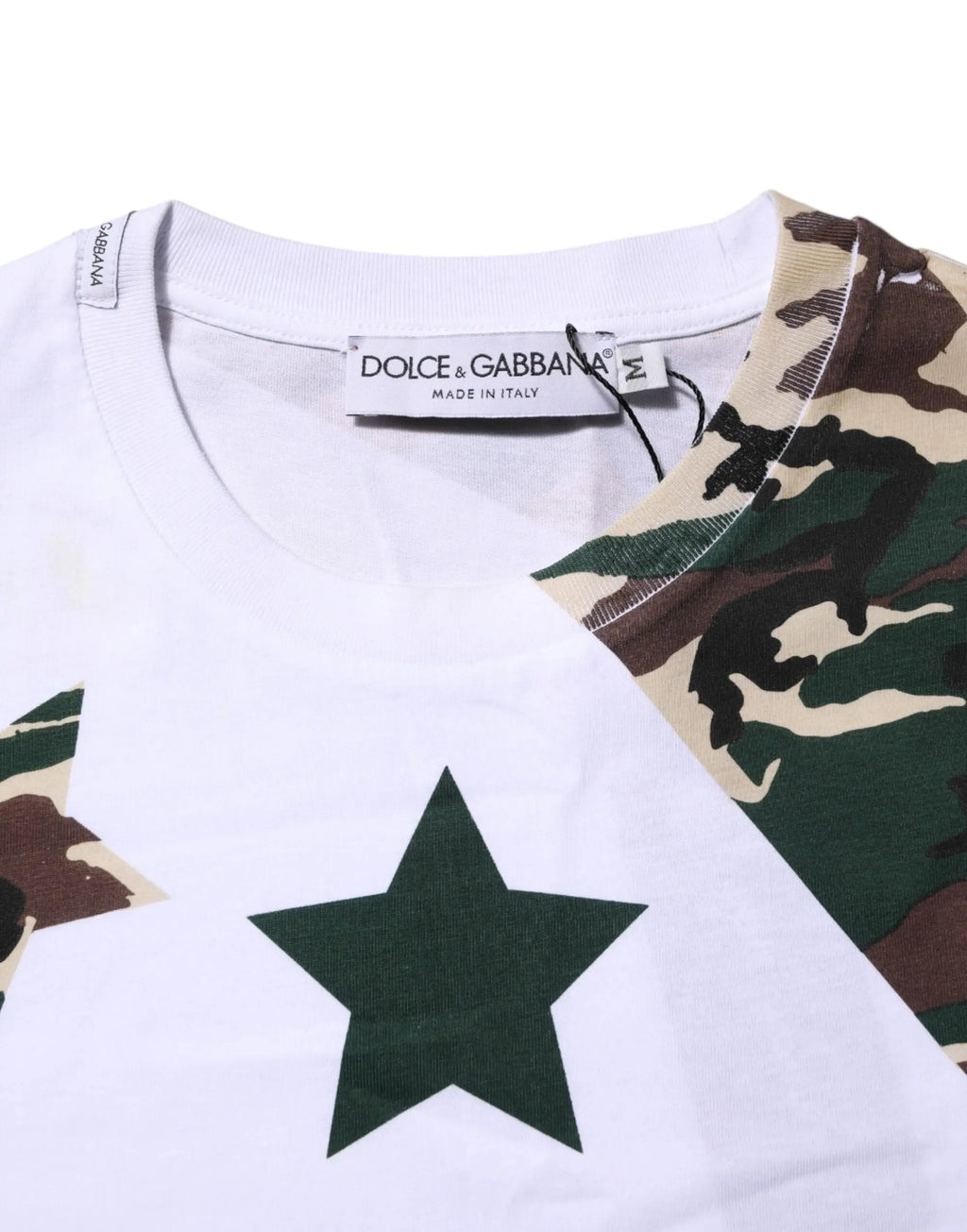 T-shirt blanc dolce & gabbana en coton pour homme avec étoile vert foncé et manches camouflage