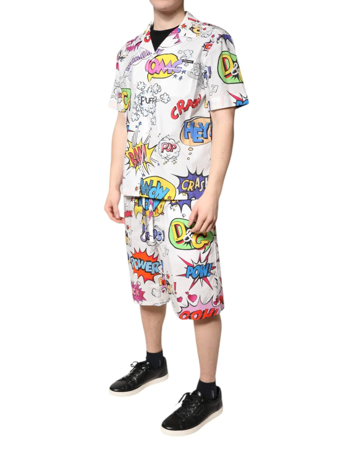 Ensemble de pyjama pour homme dolce & gabbana en coton blanc avec imprimé bande dessinée colorée explosion comic