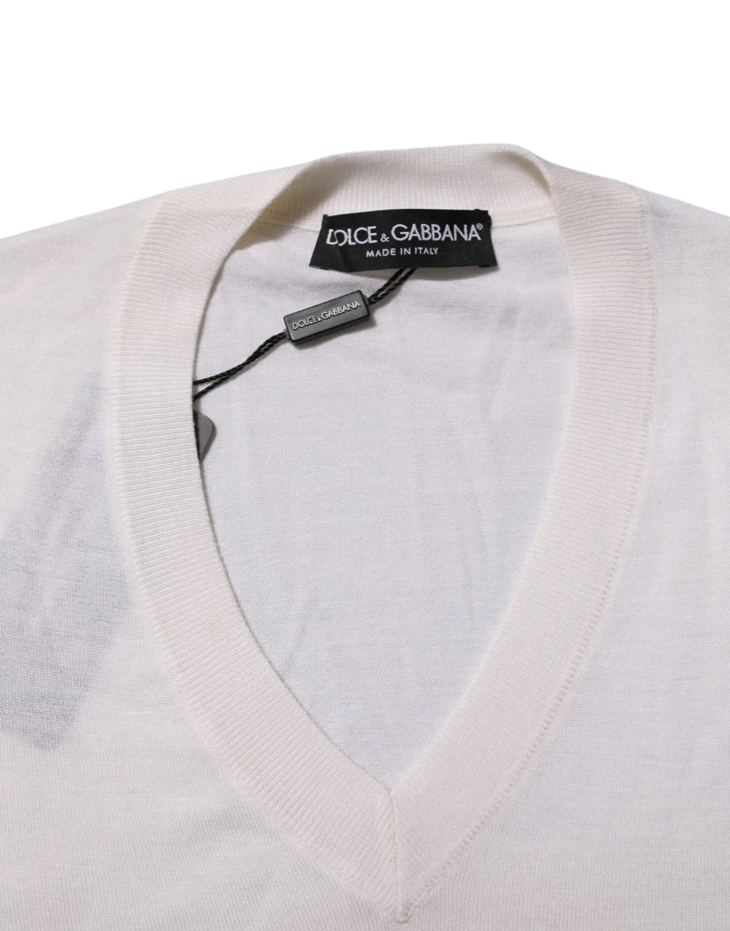 Pull-over blanc dolce & gabbana en cachemire avec col en v et bordure côtelée confection italienne
