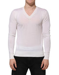 Pull blanc à col en v en cachemire dolce et gabbana à maille fine et manches longues