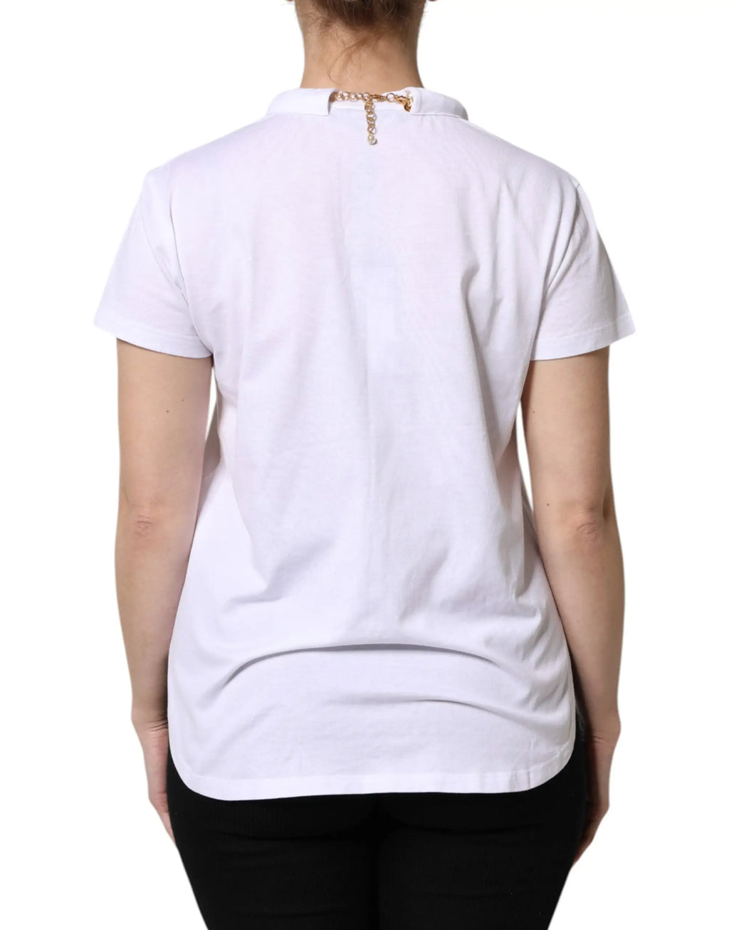 T-shirt blanc en coton dolce & gabbana avec détail chaîne dorée au niveau de lencolure arrière