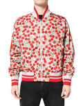 Dolce & gabbana bomber blanc avec imprimé cerises rouges, fermeture éclair complète, poignets et taille côtelés