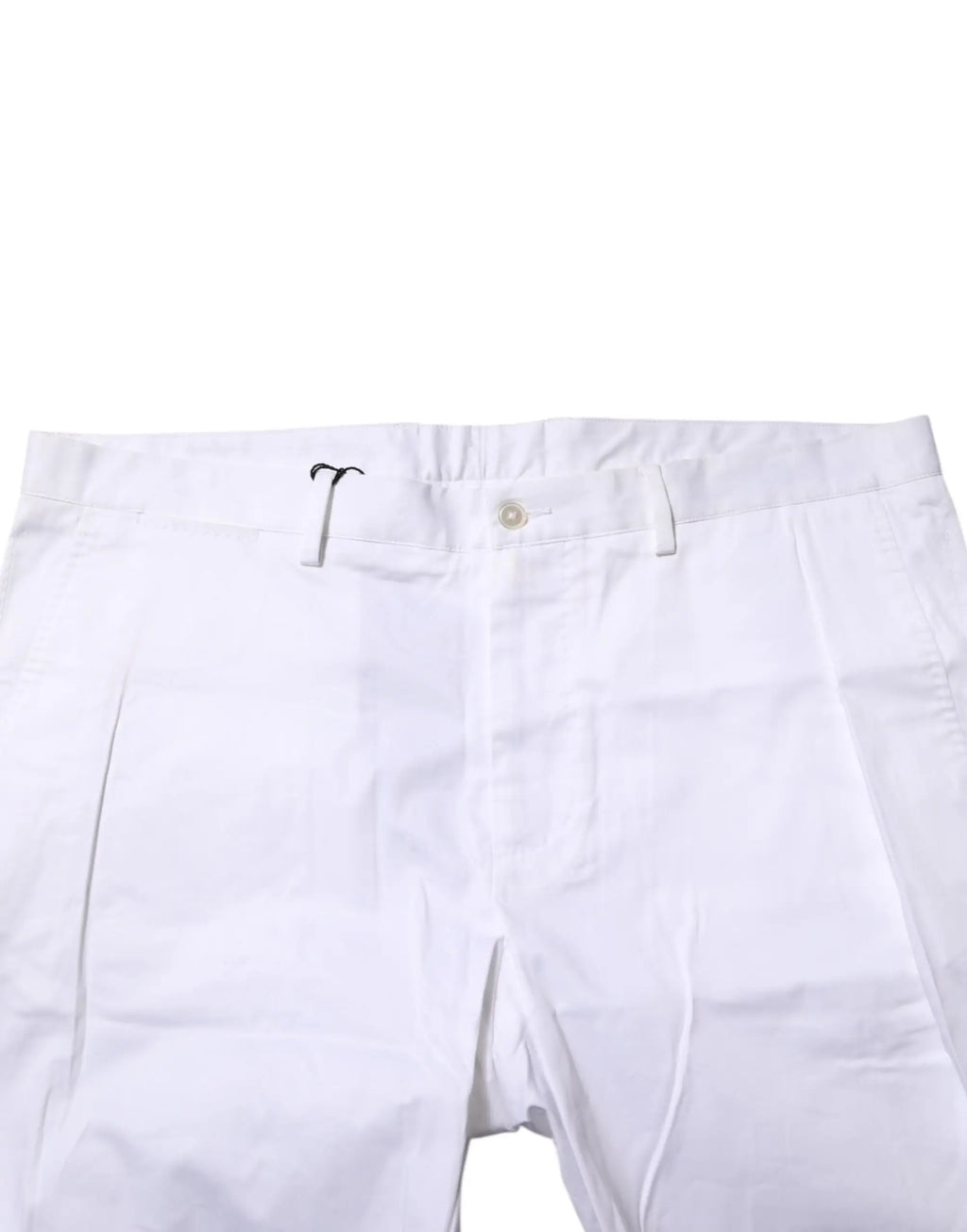 Pantalon chino blanc dolce & gabbana en coton stretch avec pli subtil et petit logo noir sur la ceinture