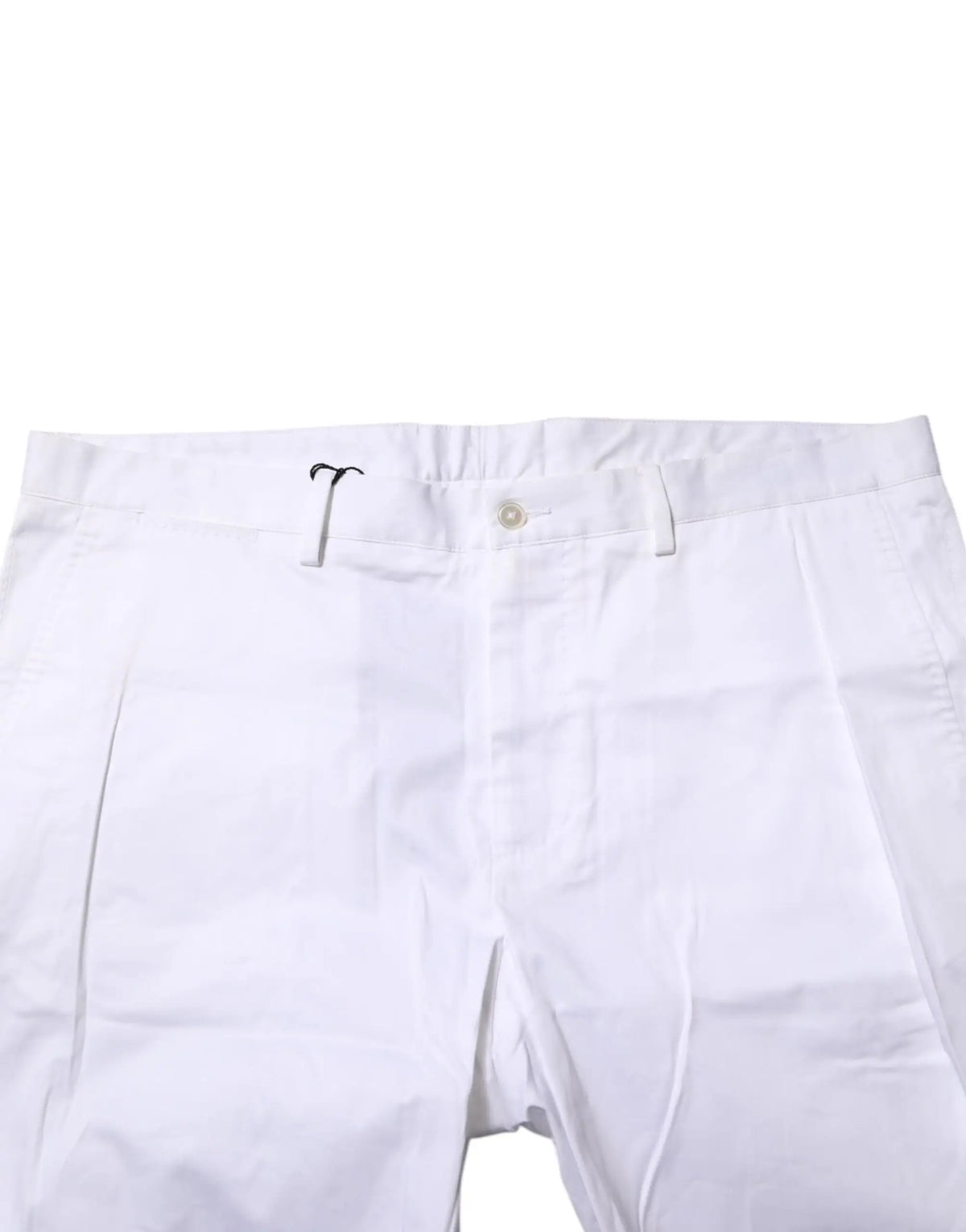 Pantalon chino blanc dolce & gabbana en coton stretch avec pli subtil et petit logo noir sur la ceinture