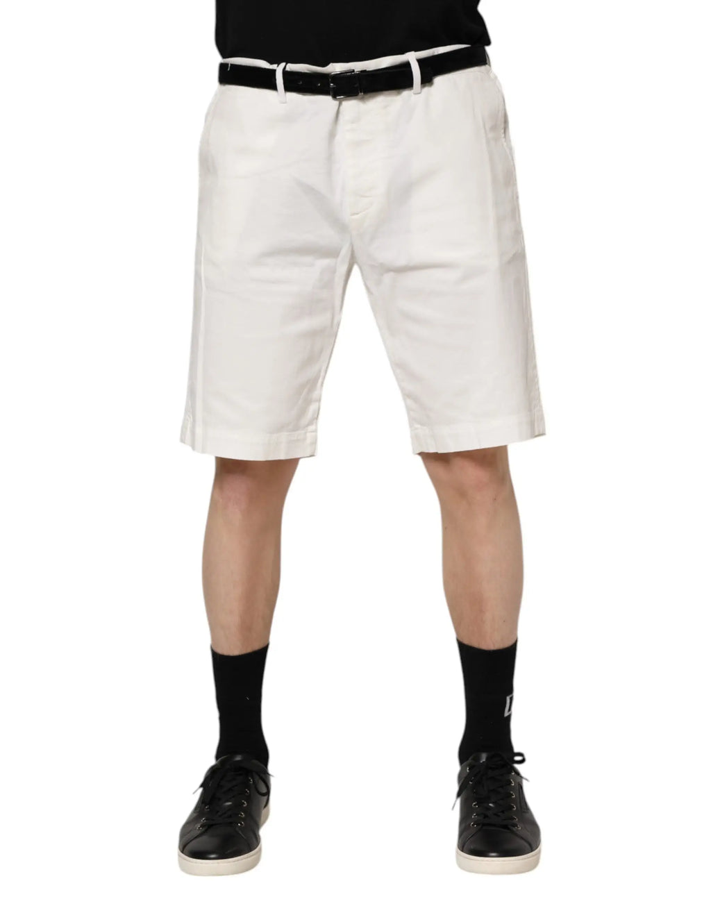 Short blanc dolce & gabbana en coton extensible pour homme avec ceinture noire pour un style décontracté