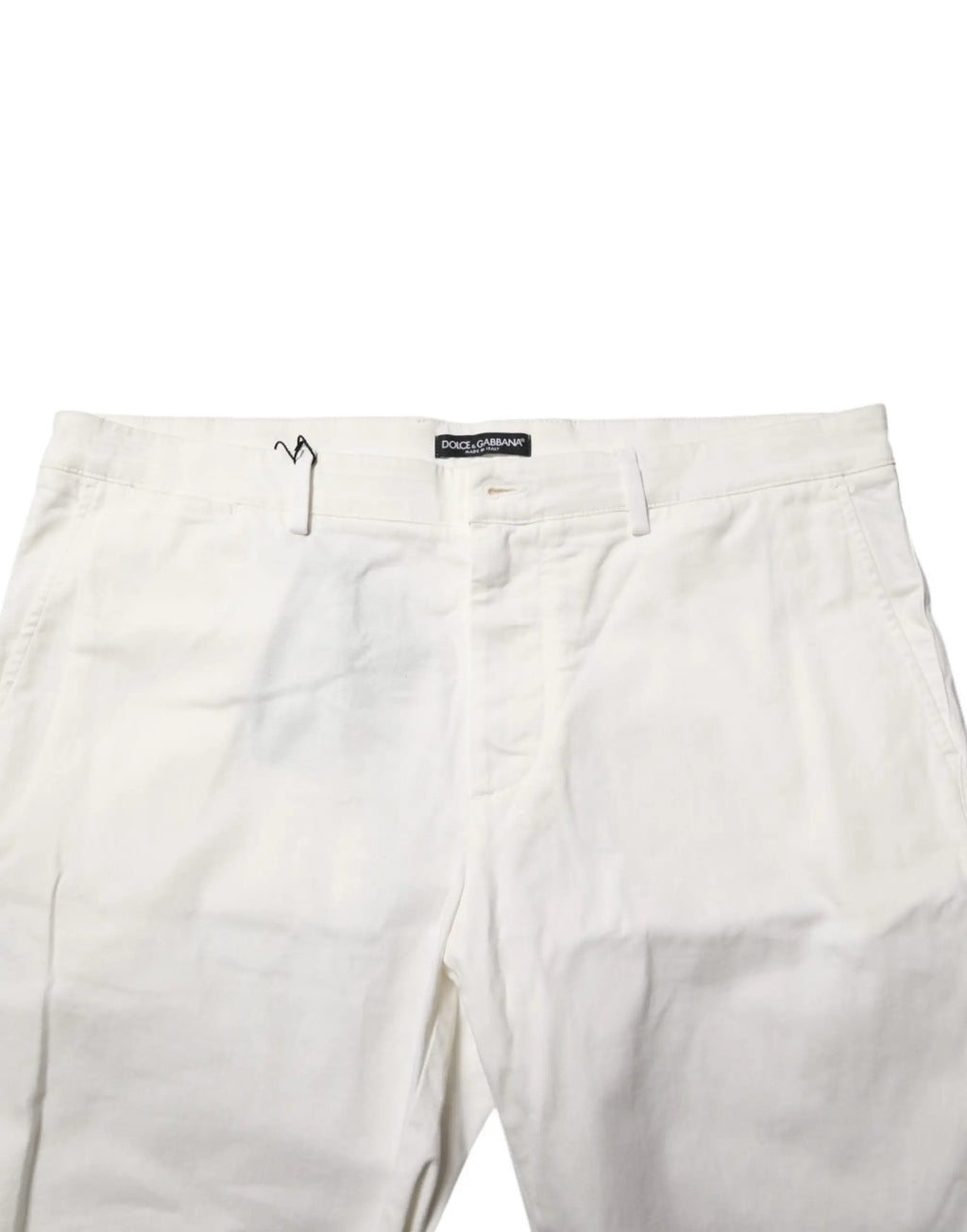 Pantalon chino blanc dolce & gabbana en coton stretch pour homme avec étiquette noire au niveau de la taille