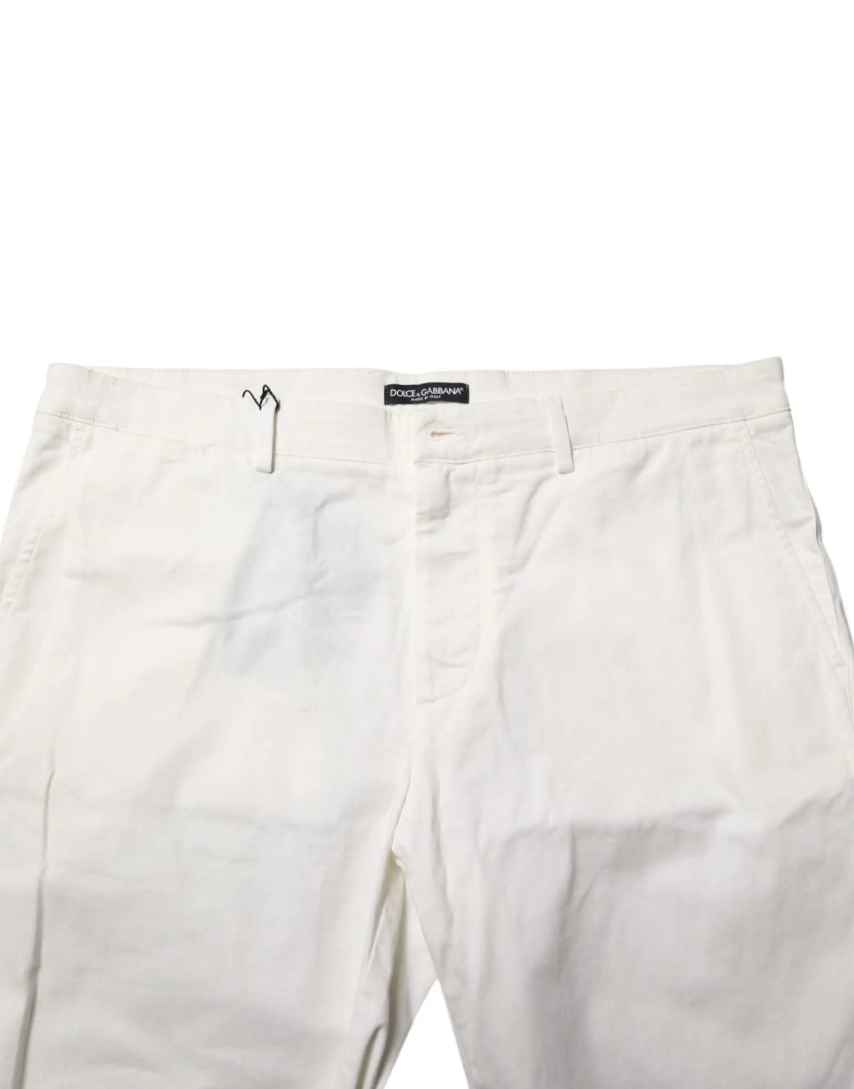Pantalon chino blanc dolce & gabbana en coton stretch pour homme avec étiquette noire au niveau de la taille