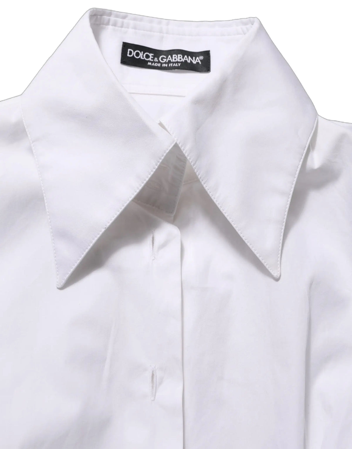 Chemise blanche dolce & gabbana à manches longues avec col net et couture fine pour tenue habillée