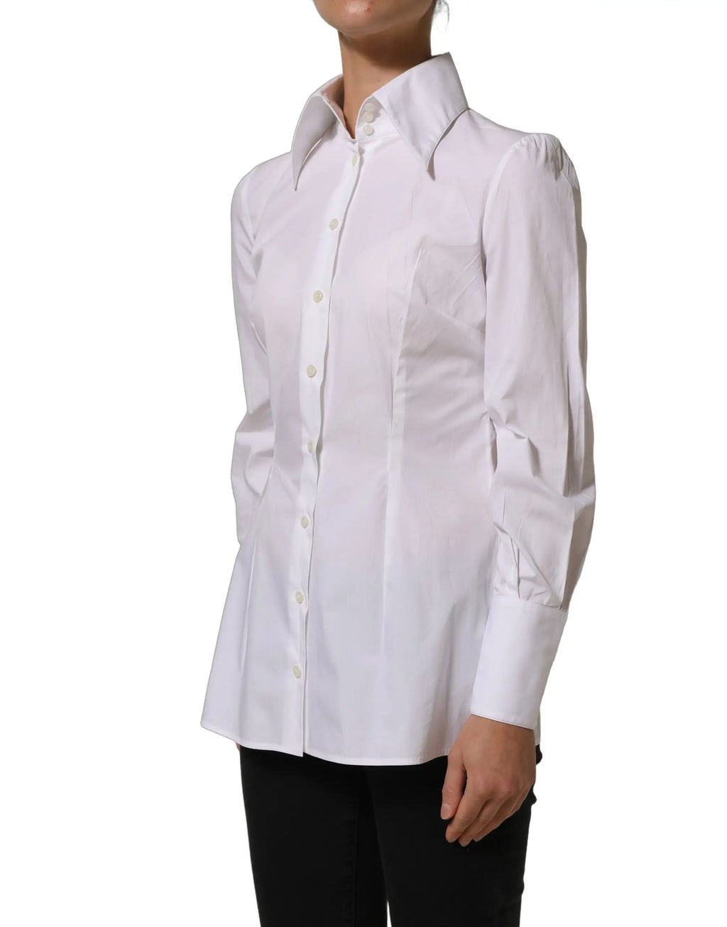 Blouse blanche dolce & gabbana à col classique avec manches longues bouffantes en tissu léger