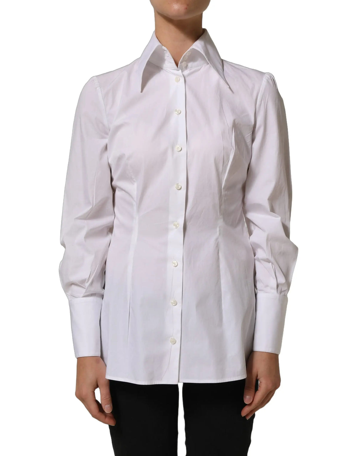 Chemisier blanc à manches longues avec col classique de Dolce & Gabbana en tissu léger élégant