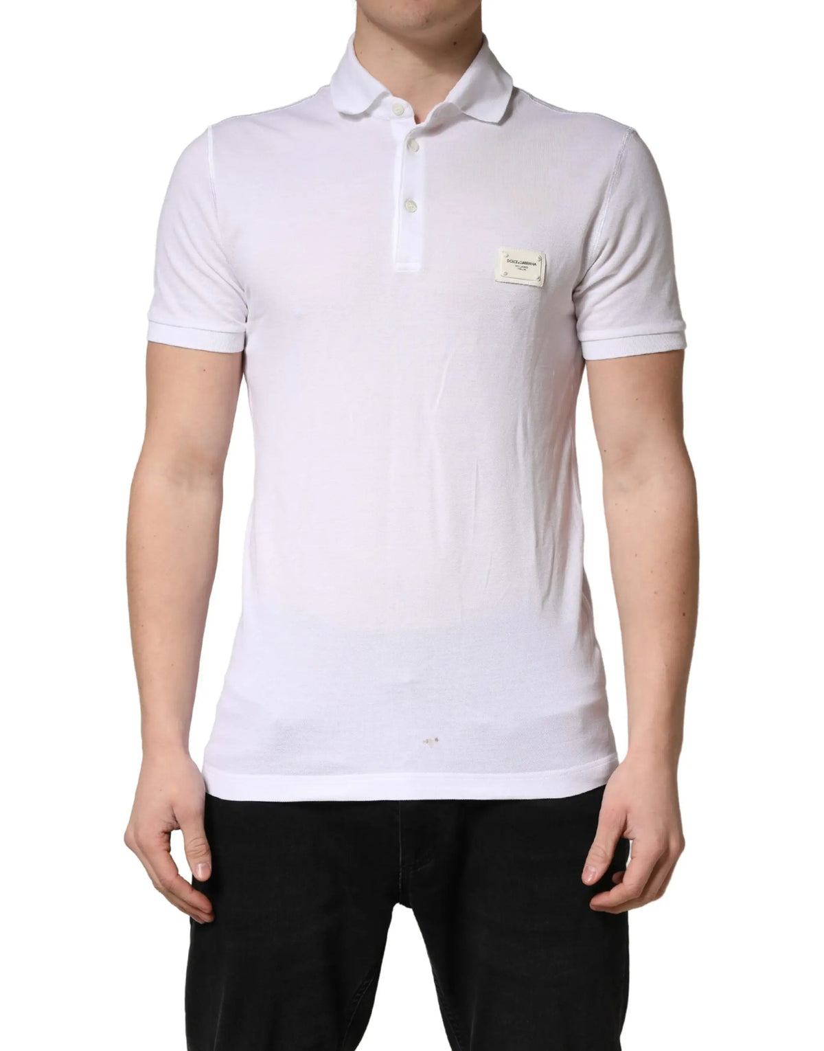 Polo homme blanc dolce & gabbana à manches courtes avec col, patte de boutonnage et étiquette rectangulaire gauche