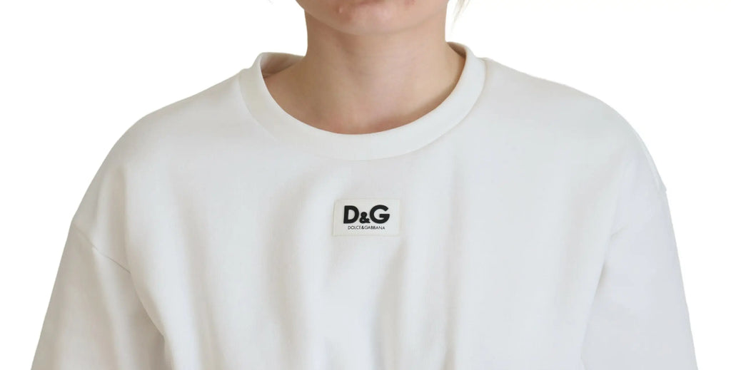 Dolce & gabbana white corset stretch cotton t-shirt with small black logo on the chest
