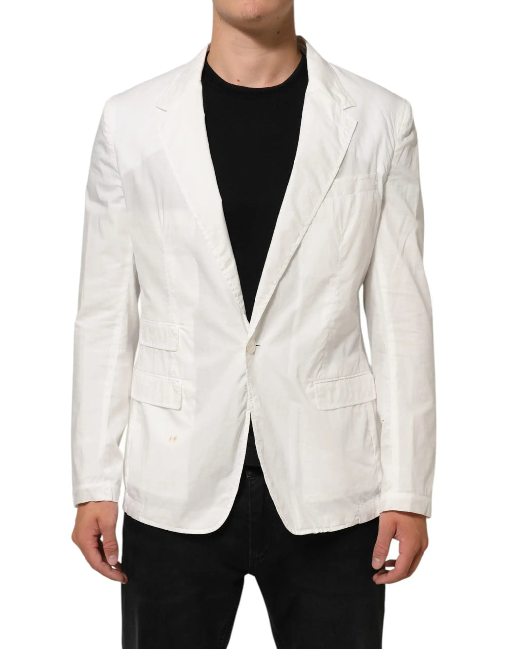Blazer homme dolce gabbana blanc en coton avec coupe ajustée et texture subtile à un bouton