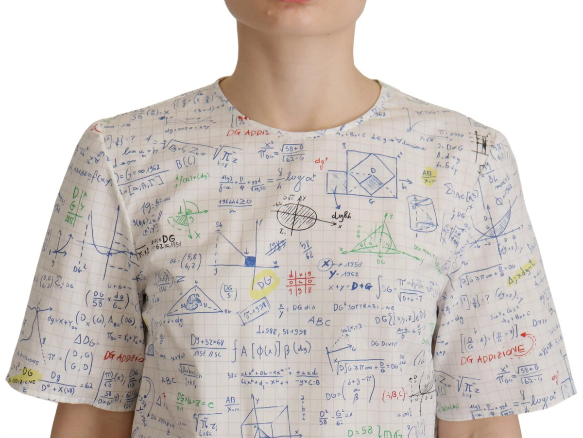 Top manches courtes en coton blanc dolce gabbana avec motif algèbre coloré et dessins géométriques manuscrits