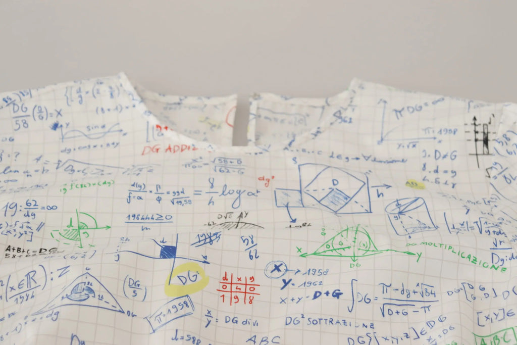 Dolce & gabbana top manches courtes en coton blanc avec imprimé algèbre coloré sur papier millimétré froissé