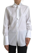 Blouse boutonnée blanche dolce & gabbana en coton avec col ascot et manches longues à nouer au cou