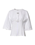 Blouse blanche dolce gabbana en mélange coton avec manches 3/4 bouffantes et zip central, crop top