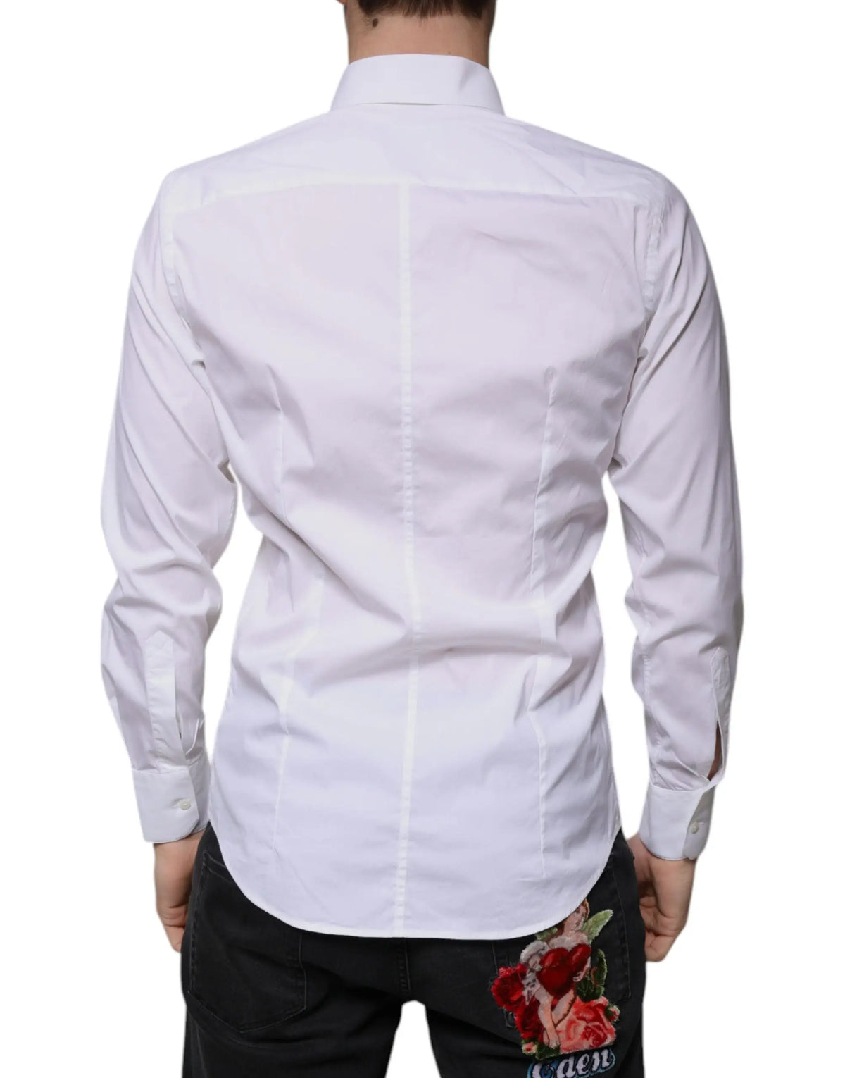 Chemise martini formelle blanche dolce & gabbana en mélange de coton avec col net et coutures subtiles manches longues