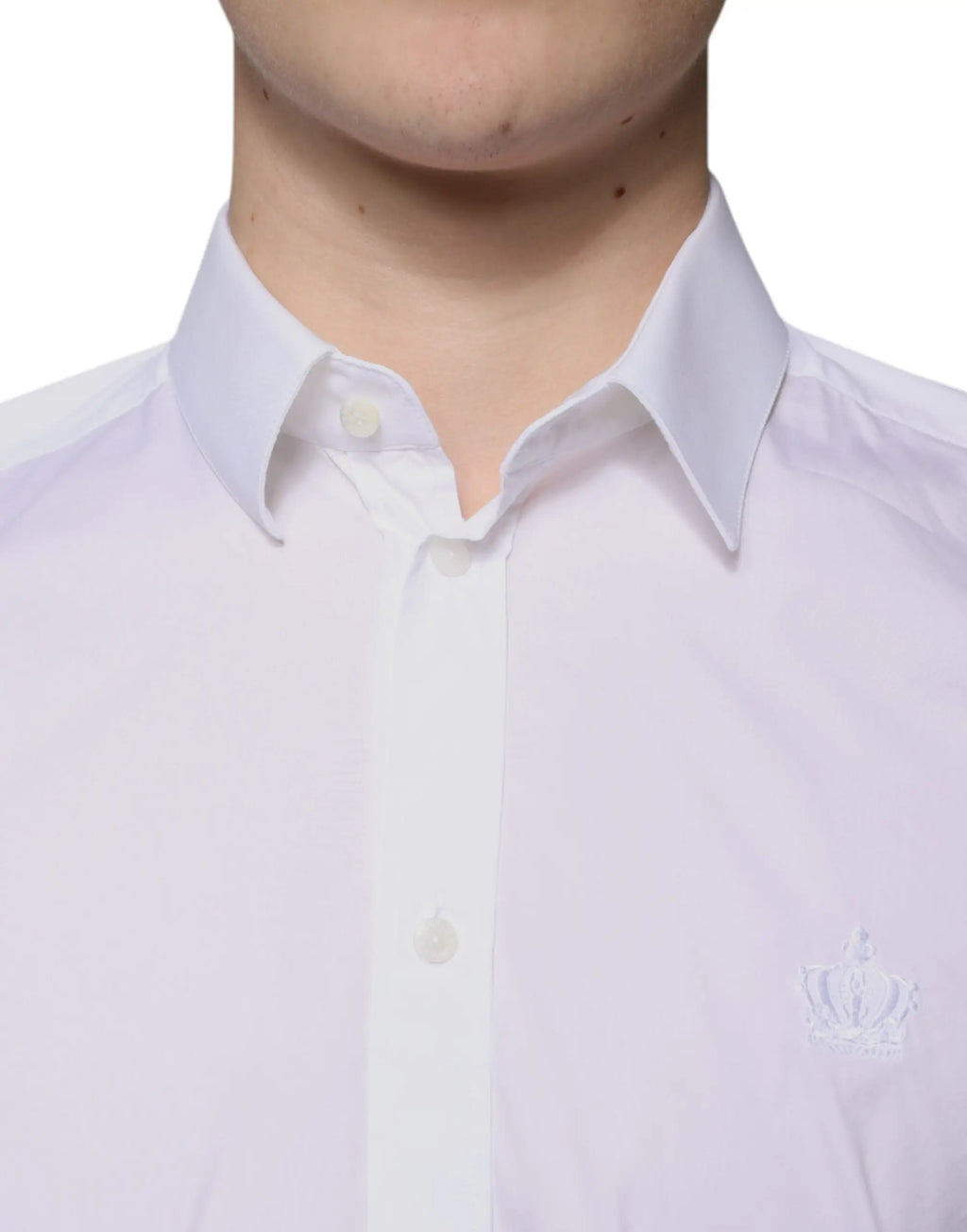 Chemise blanche dolce gabbana en mélange de coton pour homme avec broderie discrète de couronne sur la poitrine