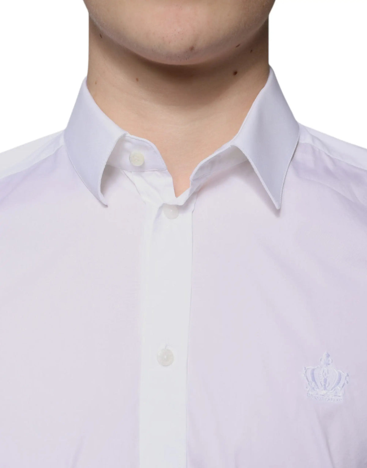 Chemise blanche dolce gabbana en mélange de coton pour homme avec broderie discrète de couronne sur la poitrine