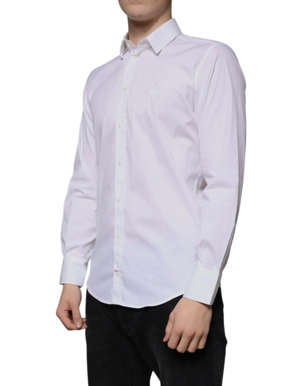 Chemise blanche dolce & gabbana pour homme en mélange de coton avec manches longues col classique et patte de boutonnage