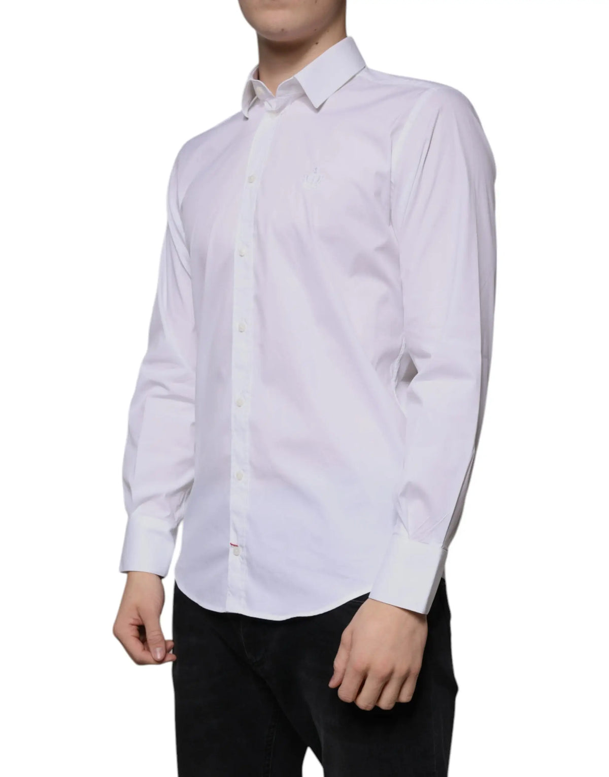 Chemise blanche dolce & gabbana pour homme en mélange de coton avec manches longues col classique et patte de boutonnage