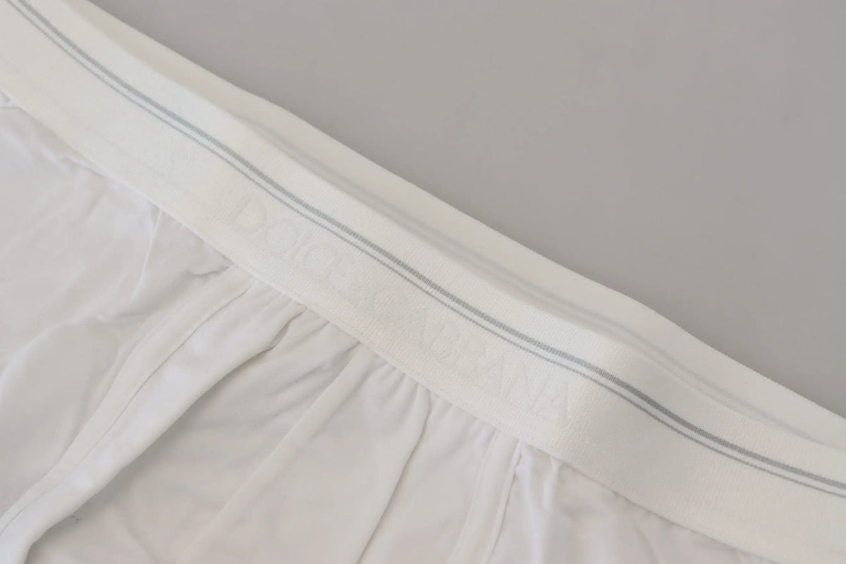 White ruffled bed skirt with subtle gray striped trim paired with dolce & gabbana white cotton blend regular boxer underwear