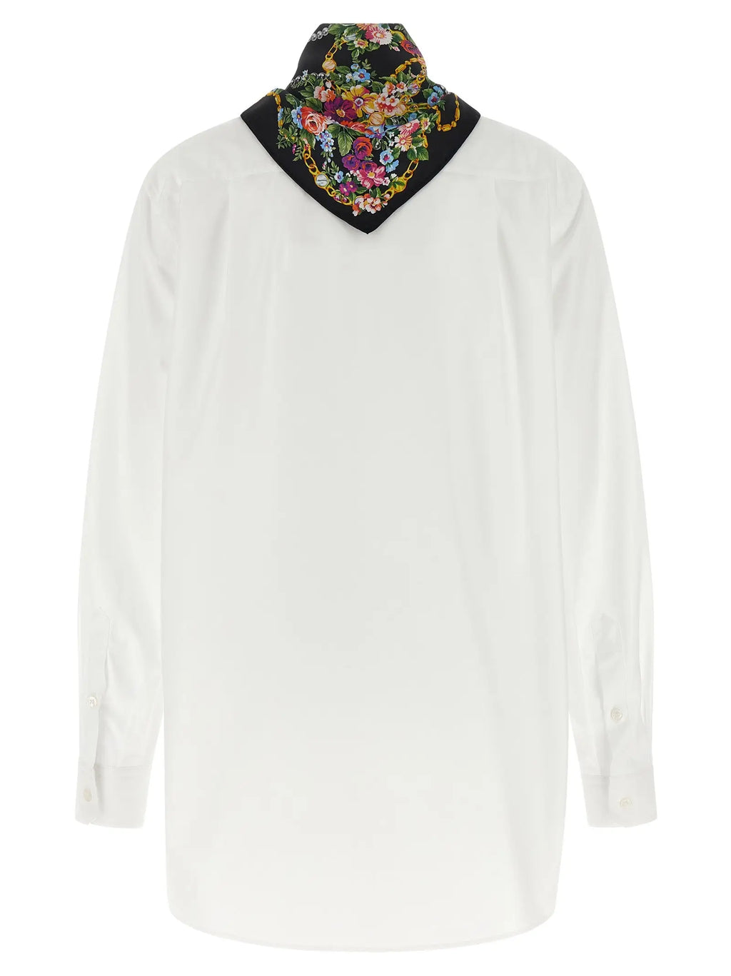 Blouse blanche dolce gabbana en coton à manches longues avec col noir à motifs floraux