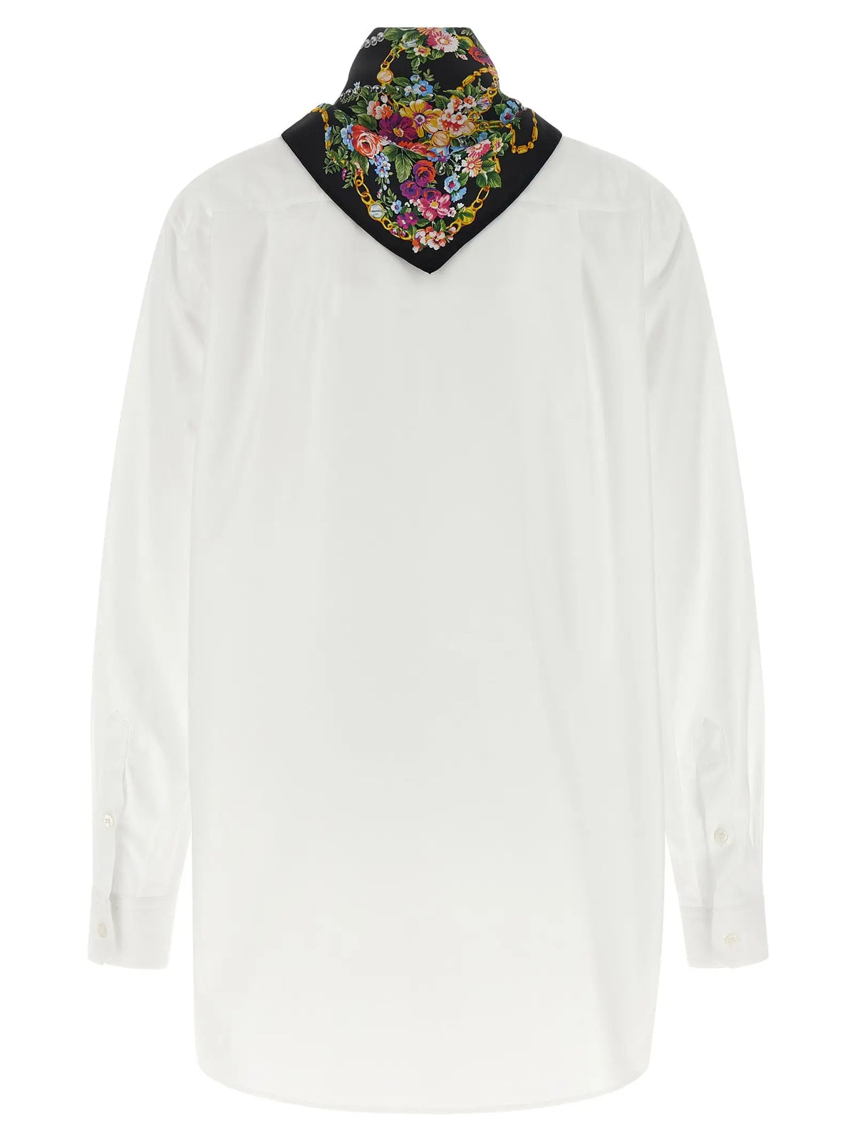 Blouse blanche dolce gabbana en coton à manches longues avec col noir à motifs floraux