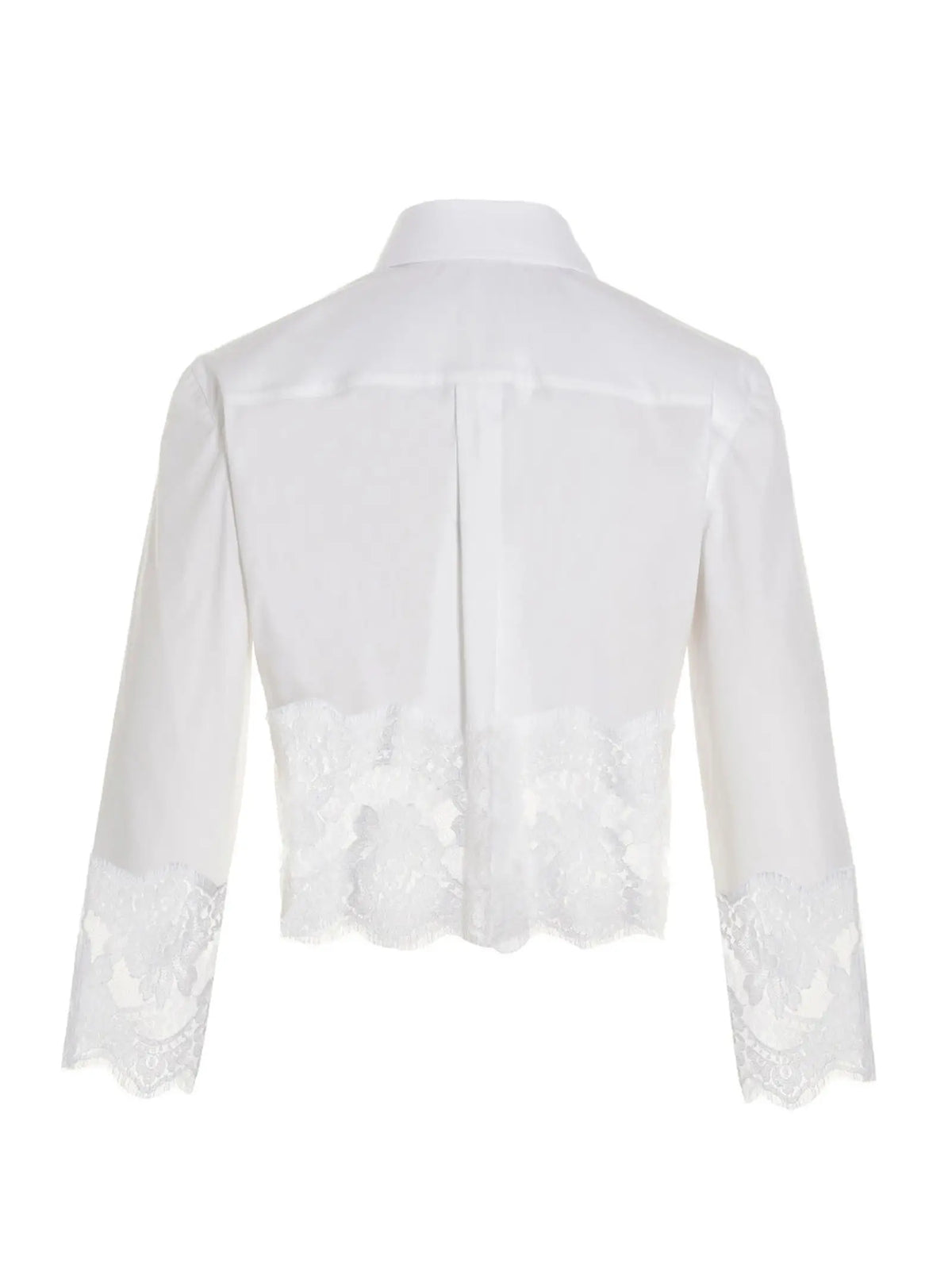 Blouse blanche en coton dolce gabbana avec col classique manches longues et bordure en dentelle