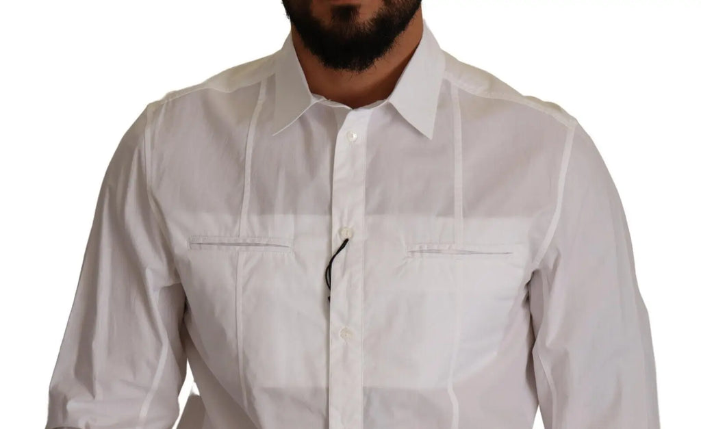 Chemise blanche en coton dolce & gabbana pour homme avec col classique et deux poches poitrine boutonnées