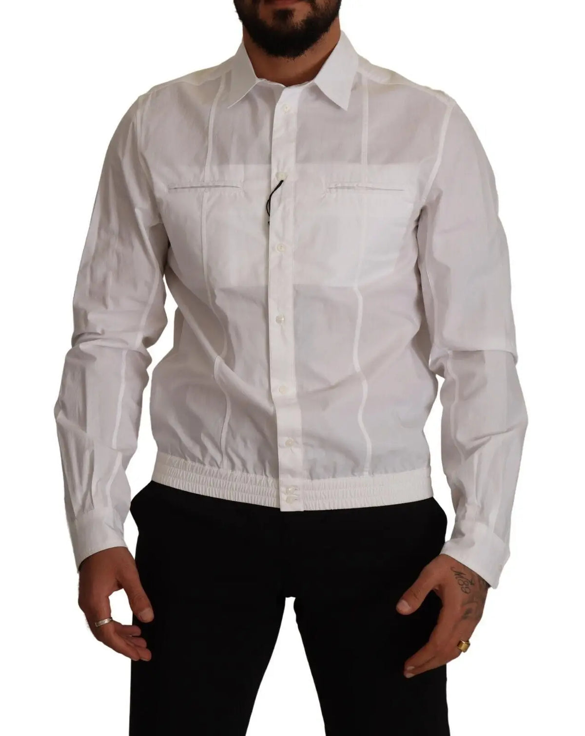 Chemise homme dolce gabbana blanche en coton à col boutonné avec motif texturé subtil et ourlet élastiqué