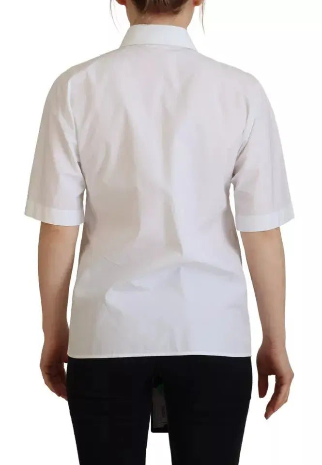 Chemise dolce & gabbana blanche en coton à manches courtes avec col net et poignets finis avec soin