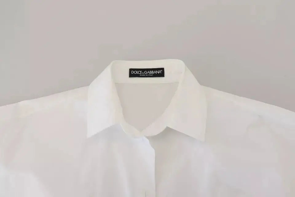 Chemise blanche dolce & gabbana en coton avec col net et étiquette de marque noire