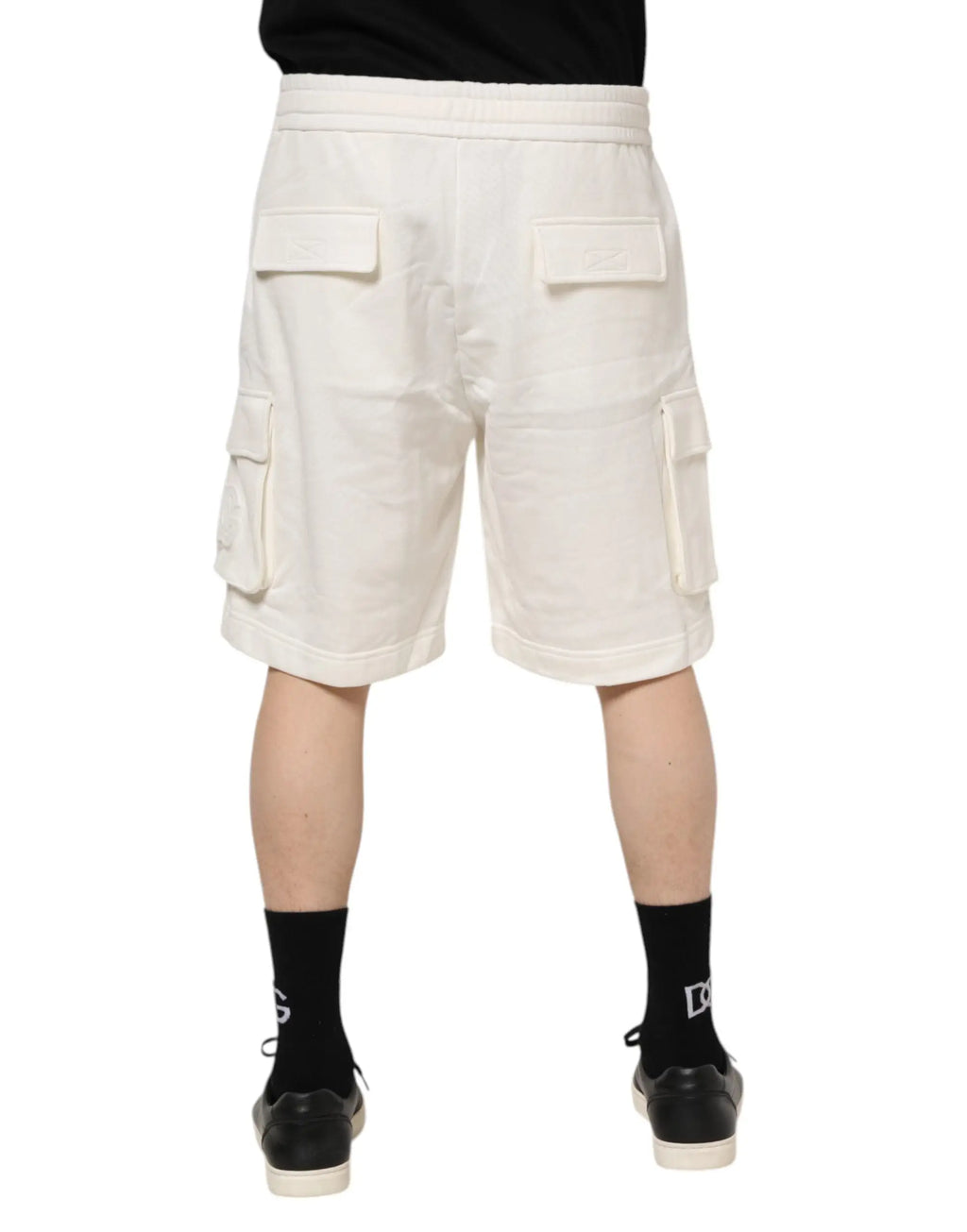 Shorts cargo bermuda blanc crème en coton dolce & gabbana avec plusieurs poches et coupe décontractée