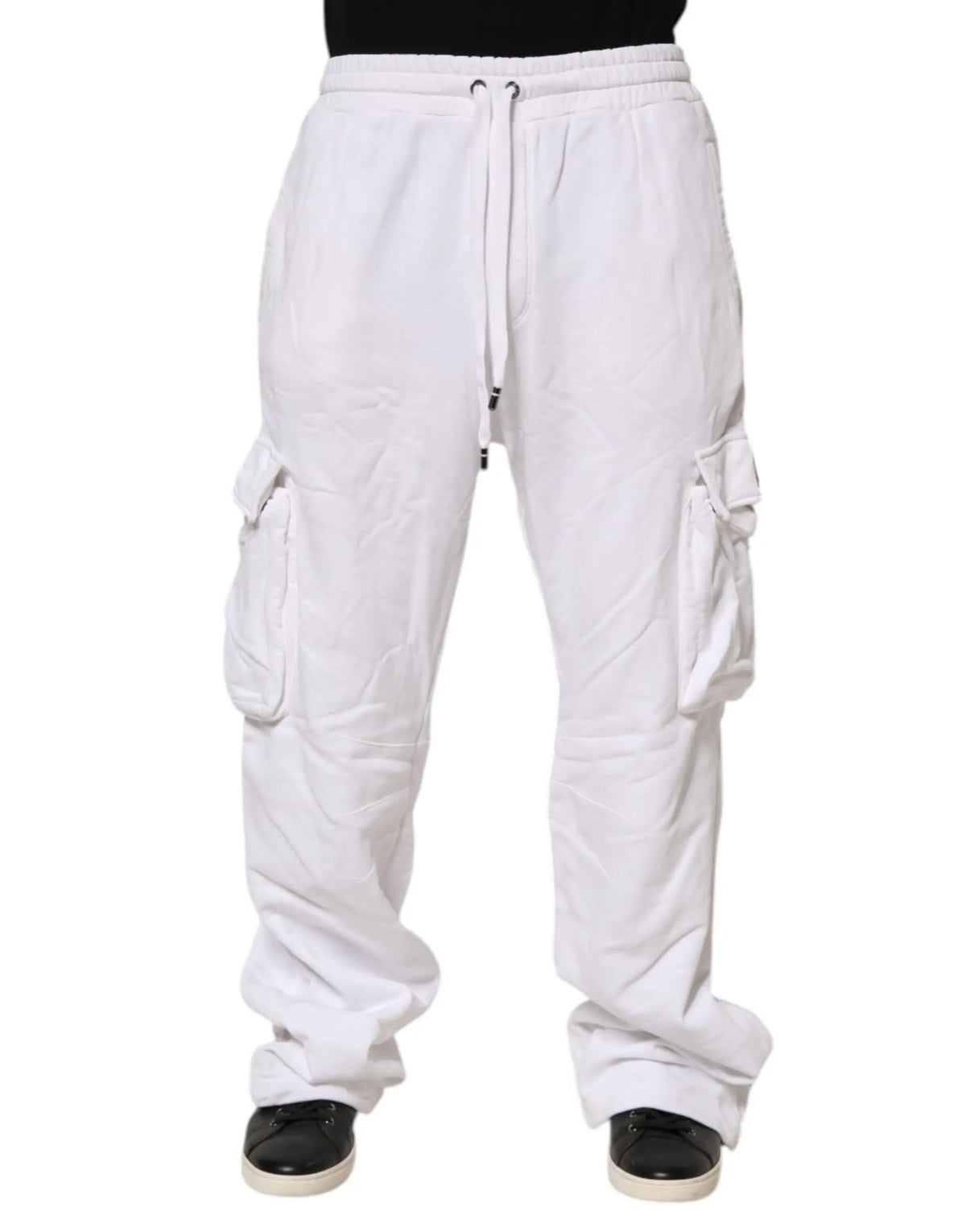 Pantalon cargo blanc dolce & gabbana en coton avec poches latérales multiples et taille à cordon de serrage
