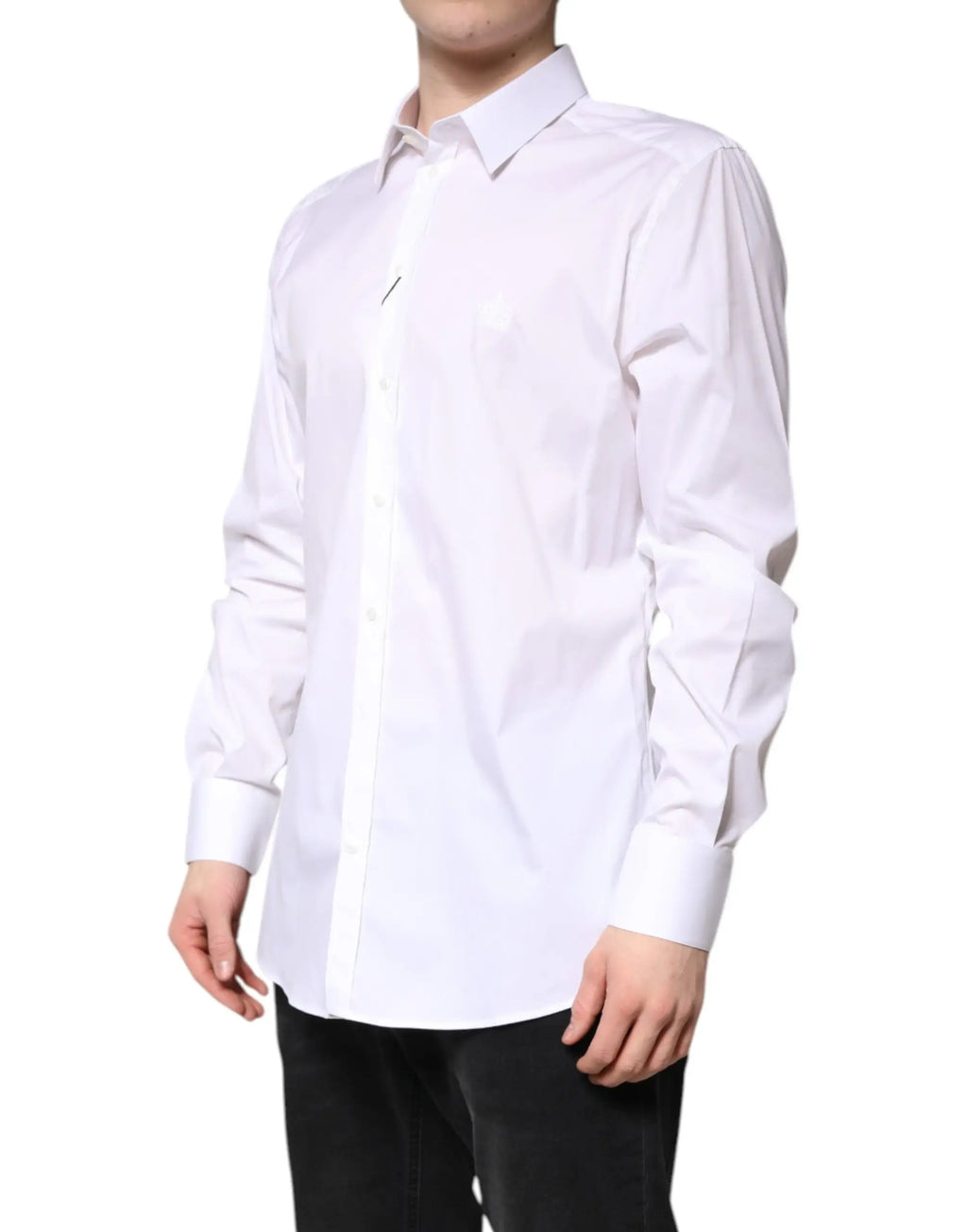 Chemise blanche en coton dolce & gabbana à manches longues avec col classique et boutons pour tenue formelle