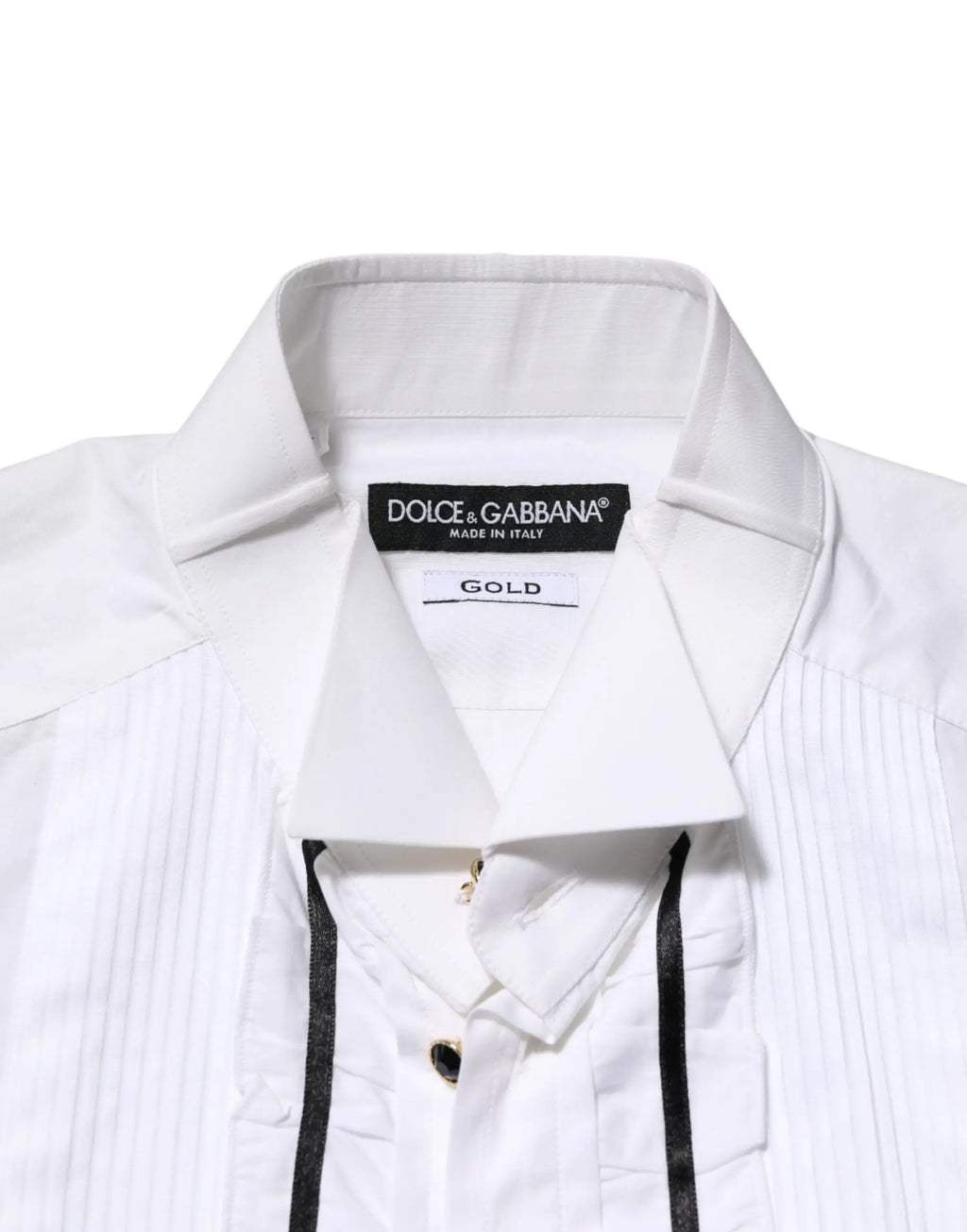 Chemise blanche dolce & gabbana pour homme en coton avec col, manches longues, boutons dorés et passepoils noirs