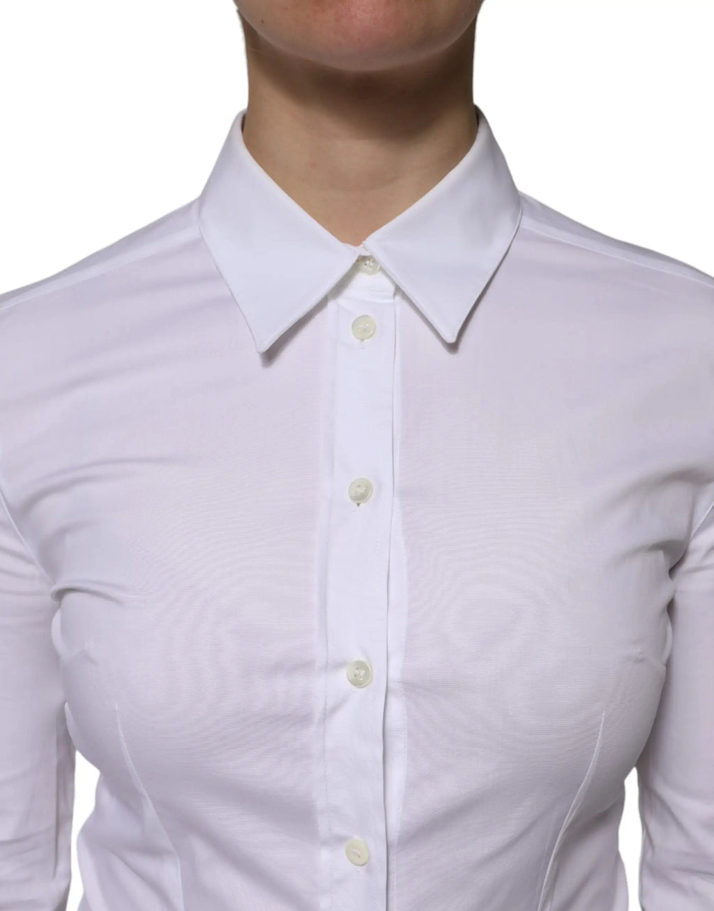 Blouse blanche dolce gabbana en coton à manches longues avec col rigide et boutons assortis