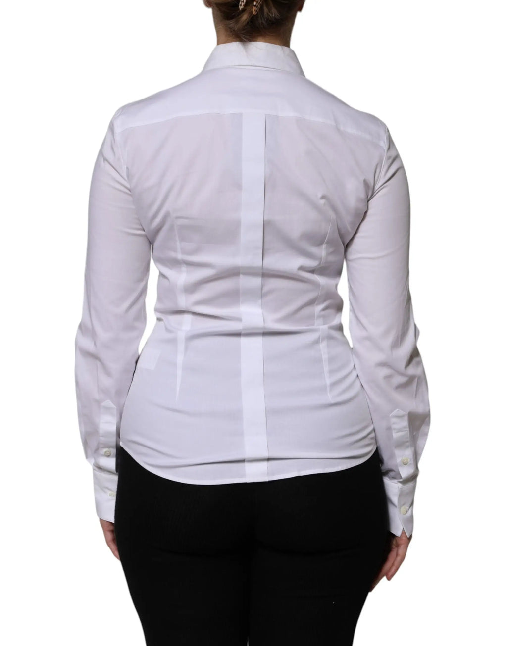Blouse blanche dolce & gabbana en coton à manches longues avec coupe ajustée et coutures verticales discrètes