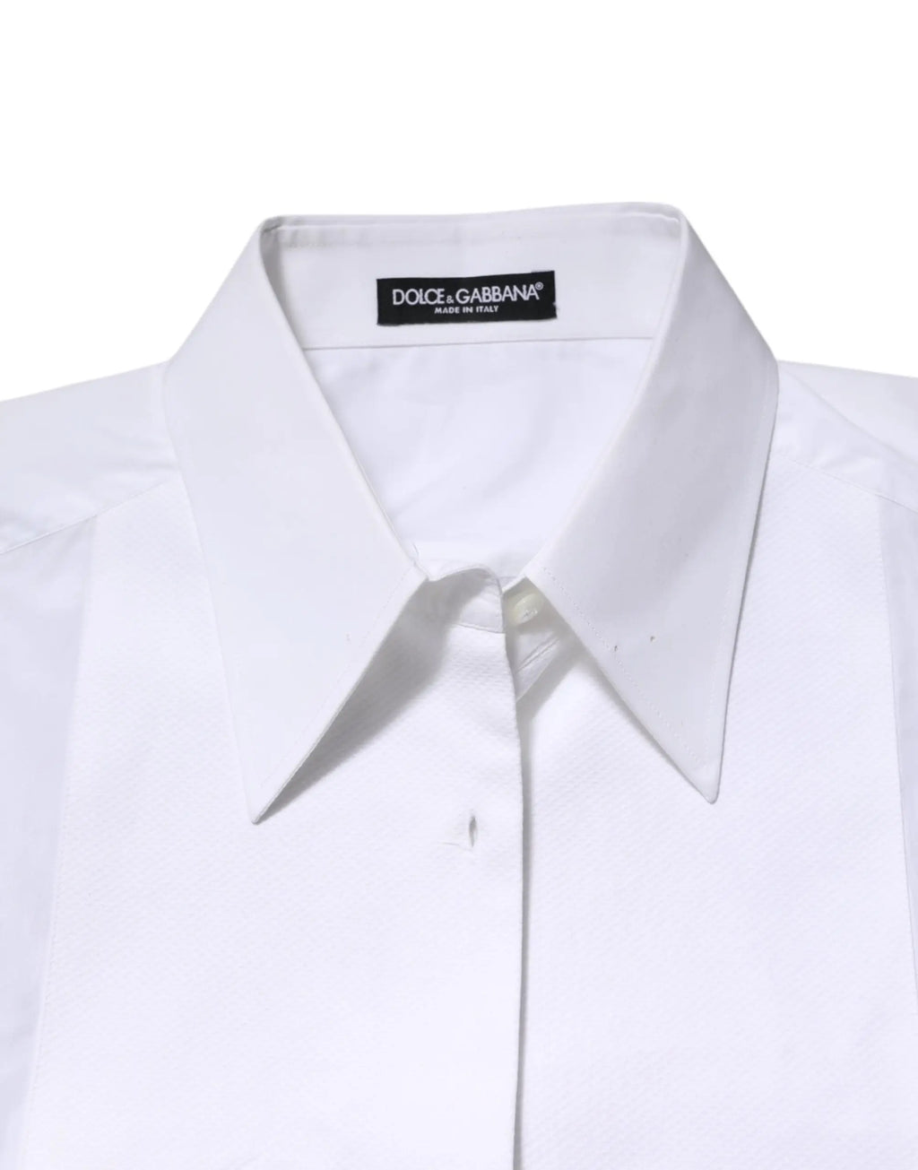 Chemise blanche dolce & gabbana en coton à col net avec manches longues et léger éclat subtil