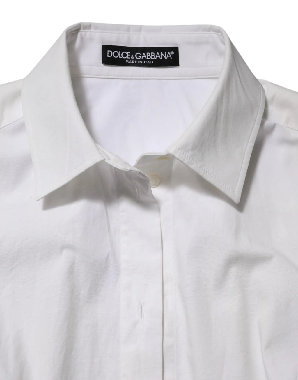 Chemise longue blanche dolce gabbana en coton avec col rigide et fermeture à boutons devant
