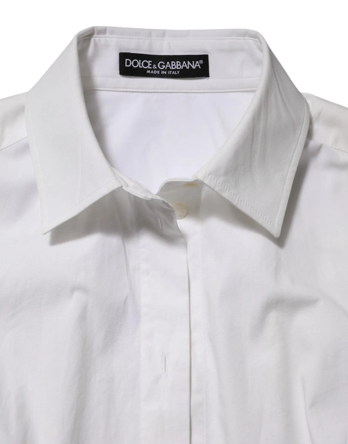 Chemise longue blanche dolce gabbana en coton avec col rigide et fermeture à boutons devant