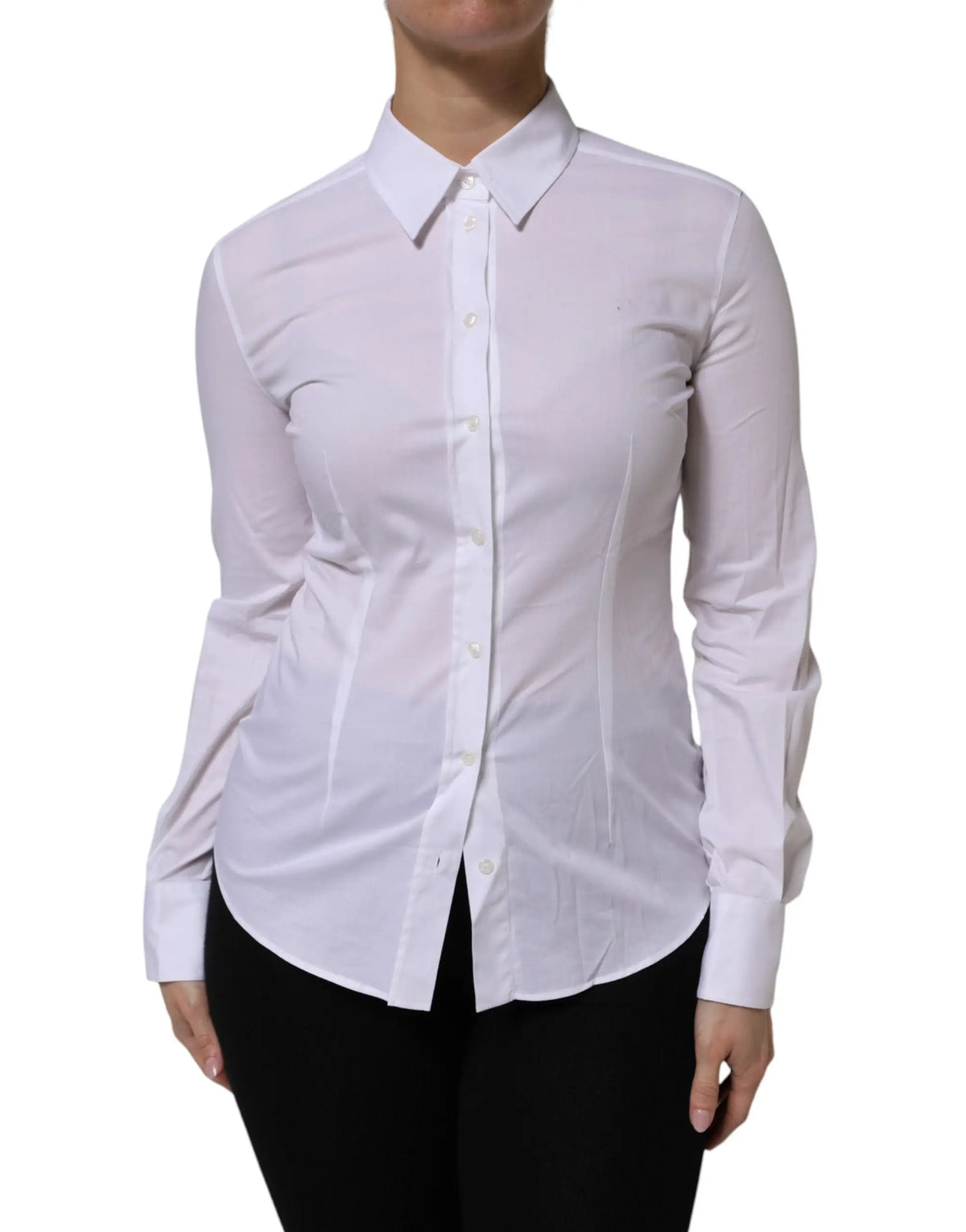 Dolce & gabbana chemise blanche en coton à manches longues avec col classique et plis subtils sur les côtés