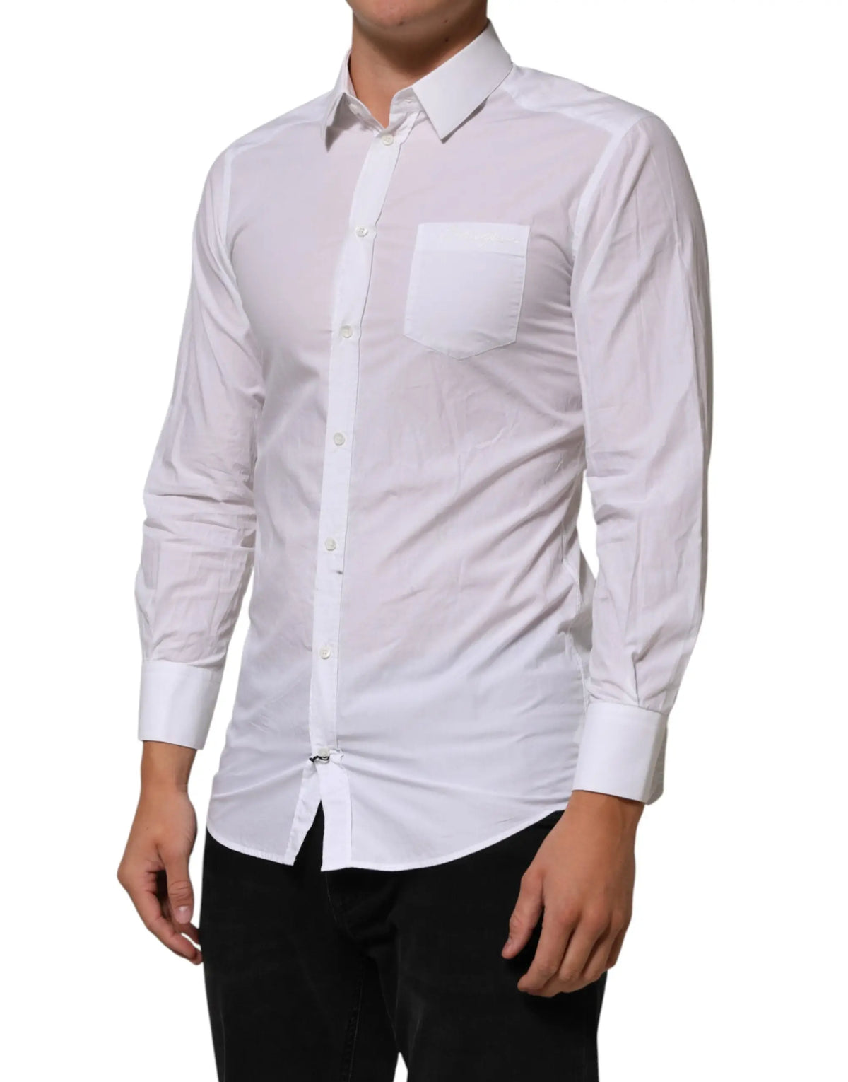 Chemise homme dolce & gabbana blanche en coton à manches longues col classique et poche poitrine