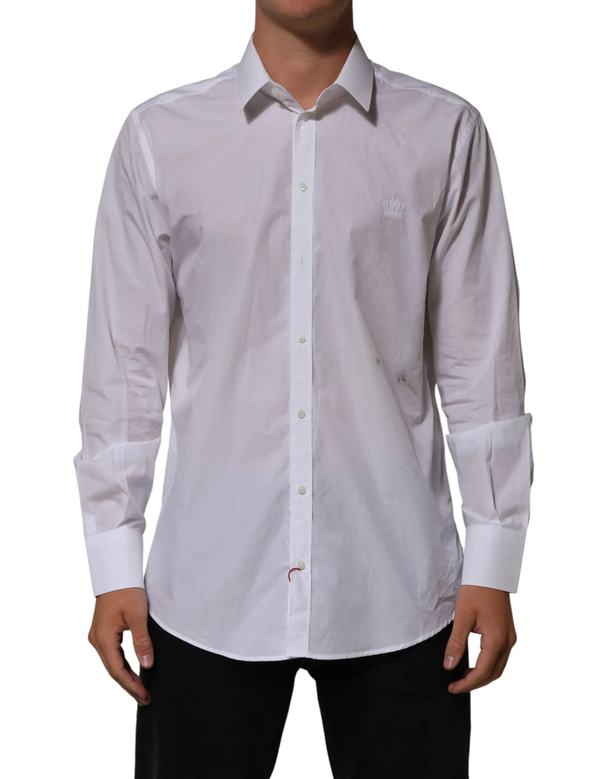 Chemise blanche pour homme dolce & gabbana en coton avec col et broderie discrète de couronne sur la poitrine
