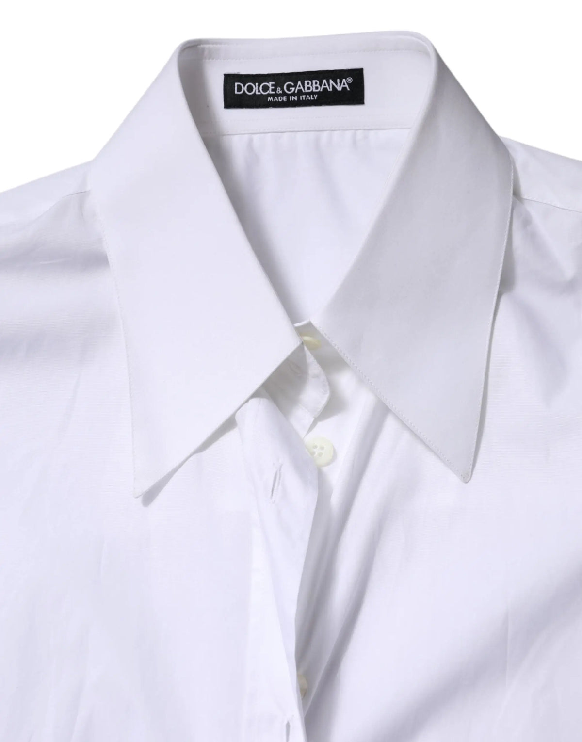 Chemise blanche dolce & gabbana en coton avec col rigide et fermeture boutonnée devant manches longues