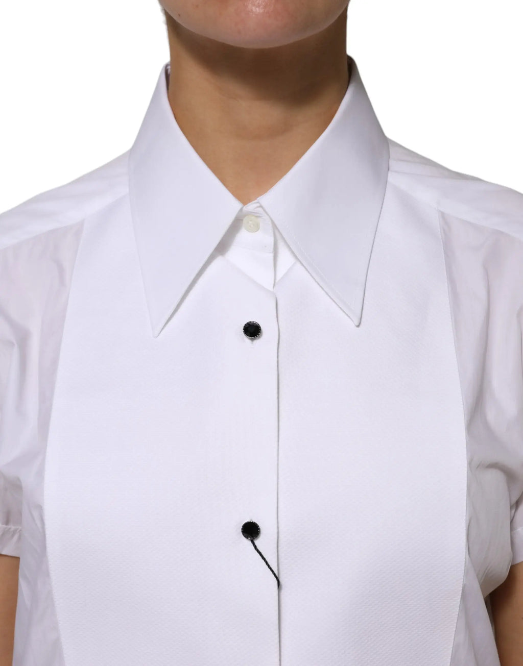 Dolce & gabbana chemise blanche en coton à manches courtes avec col net et boutons noirs