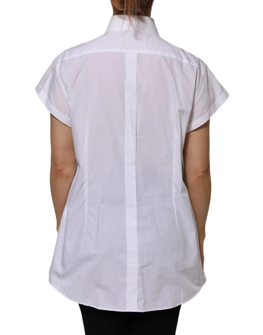 Chemise blanche dolce & gabbana en coton à manches courtes avec col net et couture verticale subtile