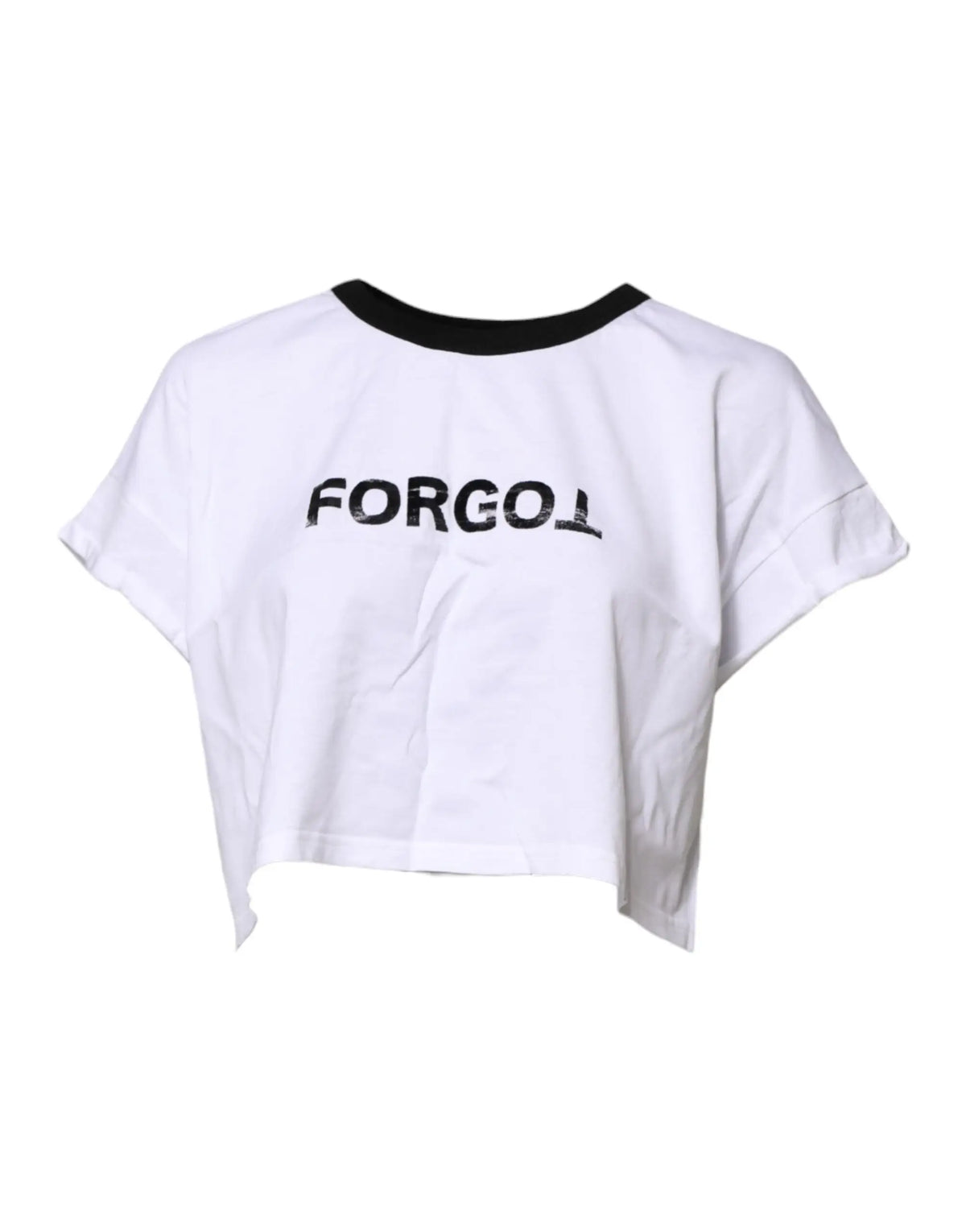 Dolce & gabbana t-shirt court blanc en coton avec col côtelé noir et imprimé forgot en noir usé sur la poitrine